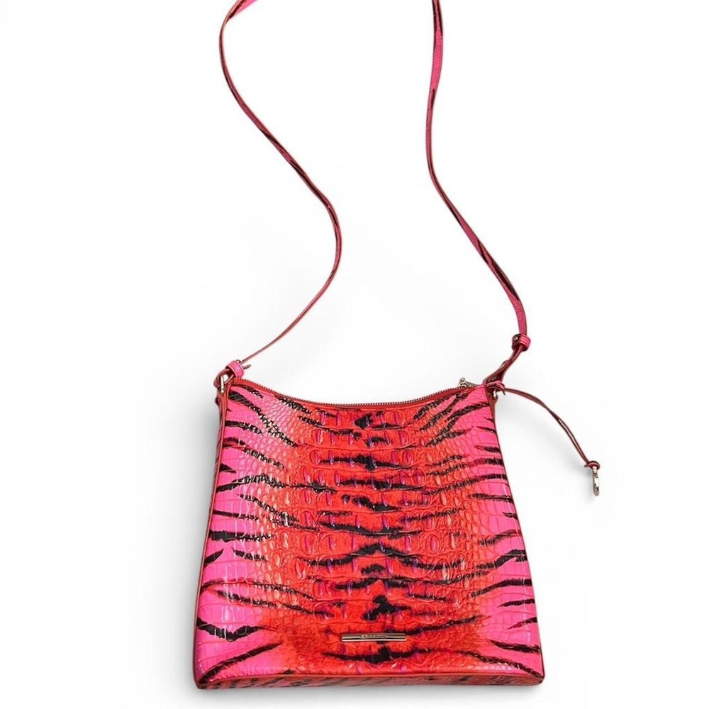 Brahmin NWOT Funky Hot Pink Orange Black Tiger Print Crossbody Purse Boho Chic